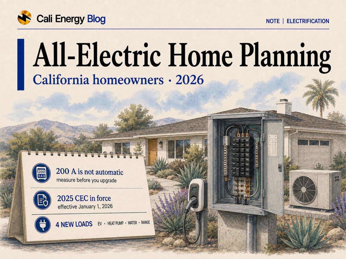 Planning an All-Electric Home in California: Load, Panel and Code (2026)