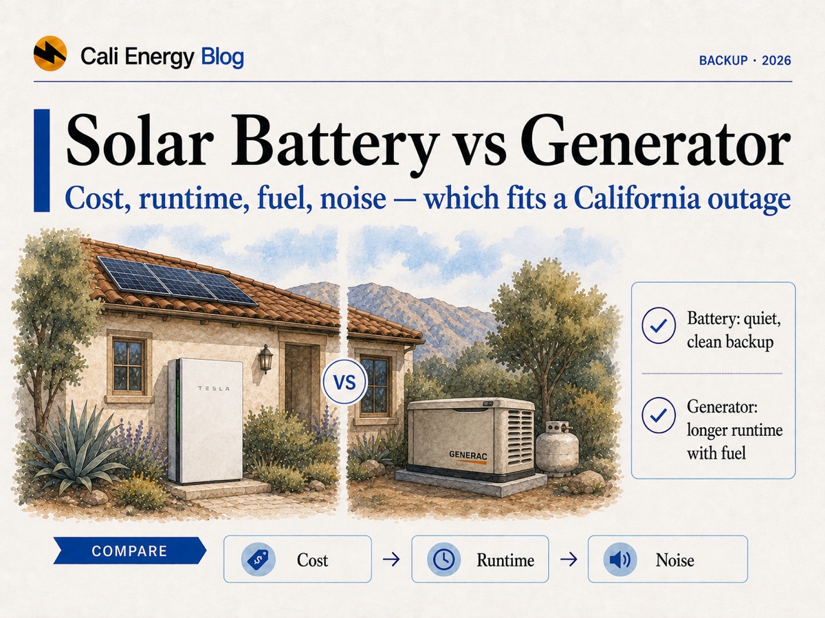 Solar Battery vs Generator for Backup in California (2026)
